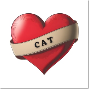 Cat - Lovely Red Heart With a Ribbon Posters and Art